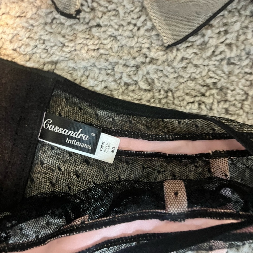 Like New Cassandra Intimates Pink and Black Corset & Garter Belt Set, 34C & M/L - Picture 6 of 7